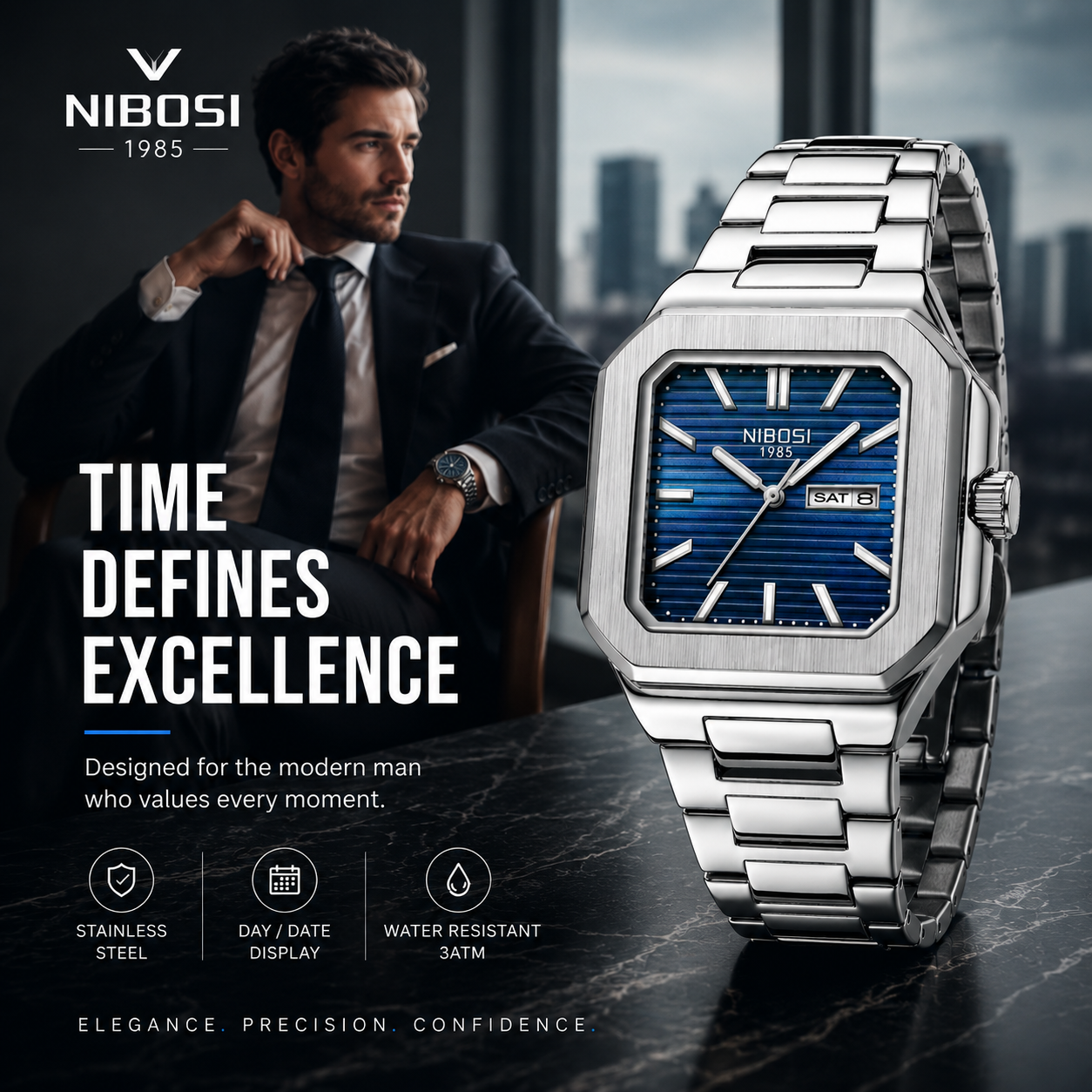 NIBOSI® Square Quartz Watch